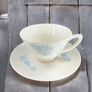 Mid Century Marcrest Blue Spruce Blue Pinecone Coffee Cup and Saucer Porcelain
